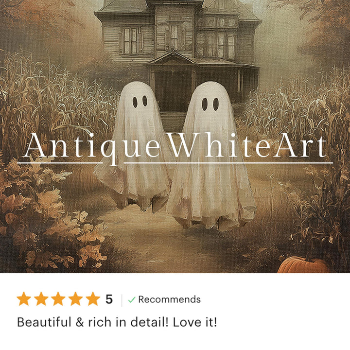 Vintage Style Haunted Cottage Print Halloween Wall Art Warm-Toned Fall Prints Ghost Spooky Autumn Home Decor A568