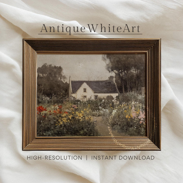 Fall Cottage Wall Art Autumn Country Garden Landscape Painting Cottagecore Decor Farmhouse Print A525