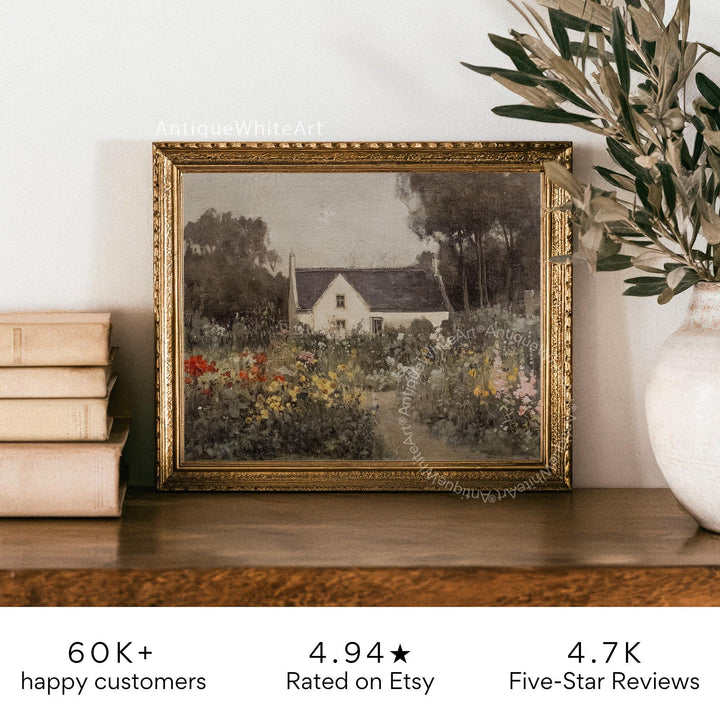 Fall Cottage Wall Art Autumn Country Garden Landscape Painting Cottagecore Decor Farmhouse Print A525