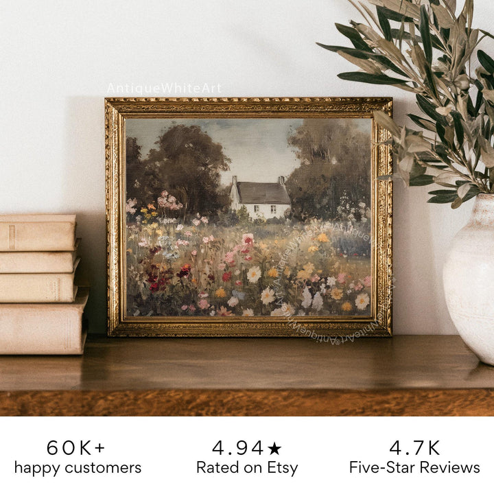 Fall Cottage Wall Art Autumn Country Garden Landscape Painting Cottagecore Decor Farmhouse Print A504