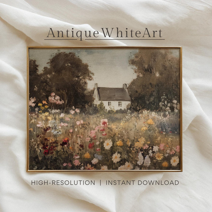 Fall Cottage Wall Art Autumn Country Garden Landscape Painting Cottagecore Decor Farmhouse Print A504