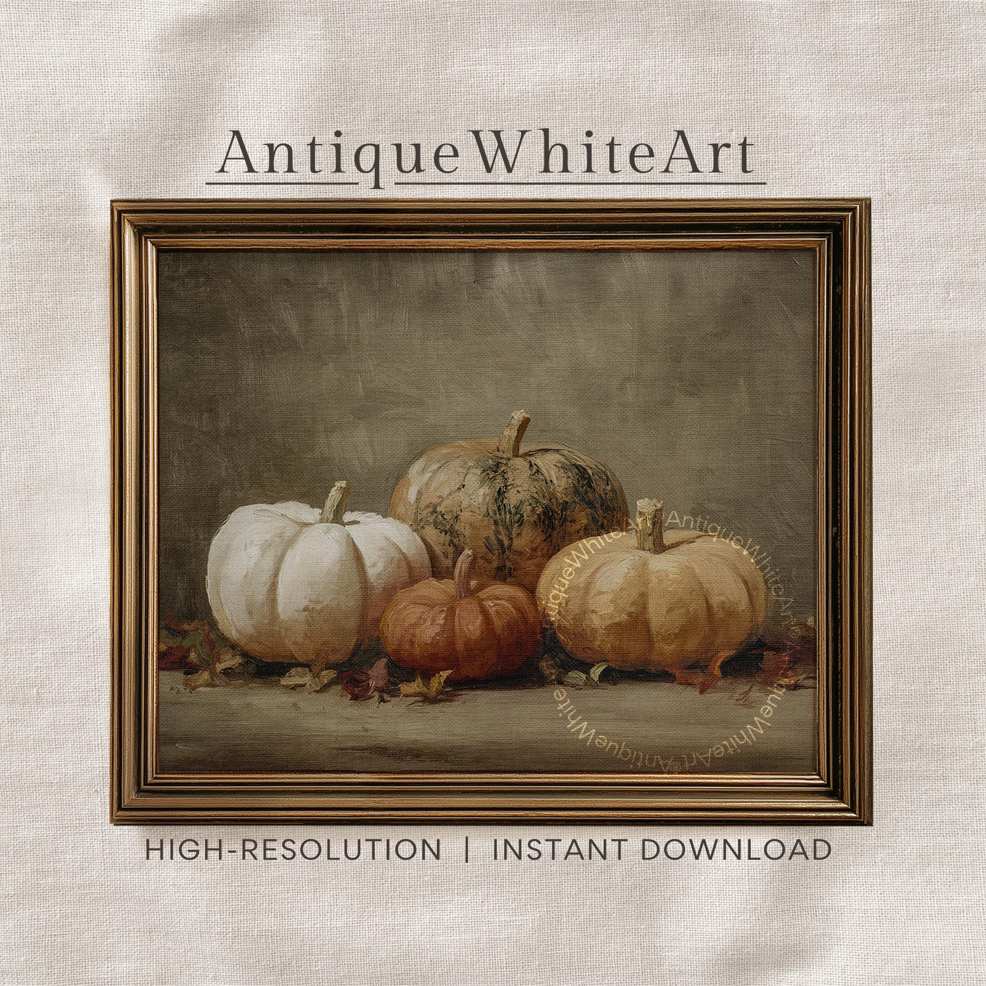 Pumpkin Wall Art Moody Fall Print Autumn Floral Painting Dark Rustic Seasonal Decor A536