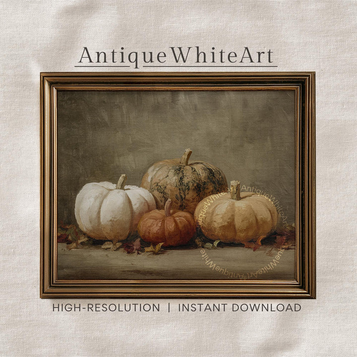 Pumpkin Wall Art Moody Fall Print Autumn Floral Painting Dark Rustic Seasonal Decor A536