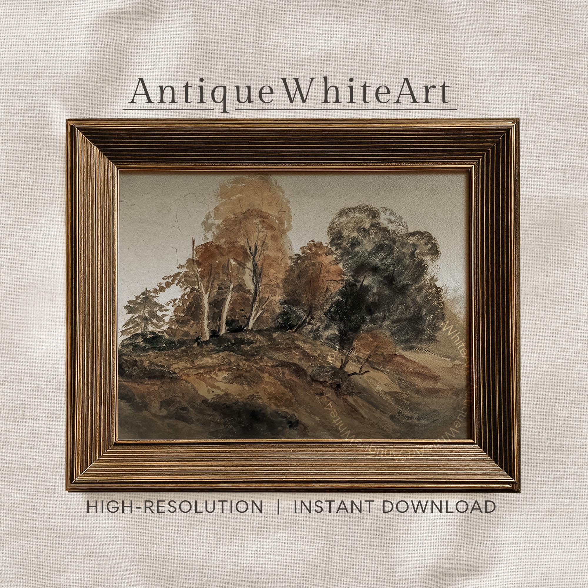 Dark Moody Fall Landscape Print Vintage Style Rustic Oil Painting Wall Art Farmhouse Autumn A534