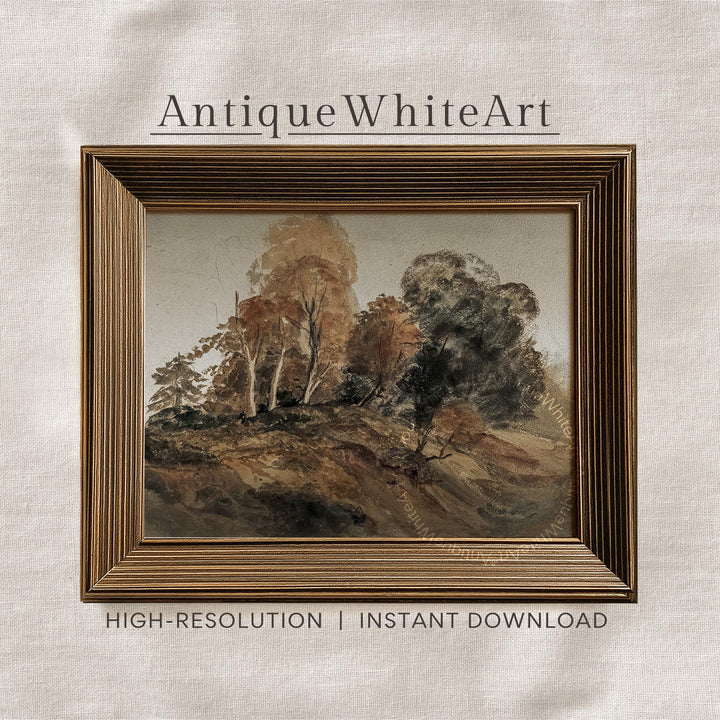 Dark Moody Fall Landscape Print Vintage Style Rustic Oil Painting Wall Art Farmhouse Autumn A534