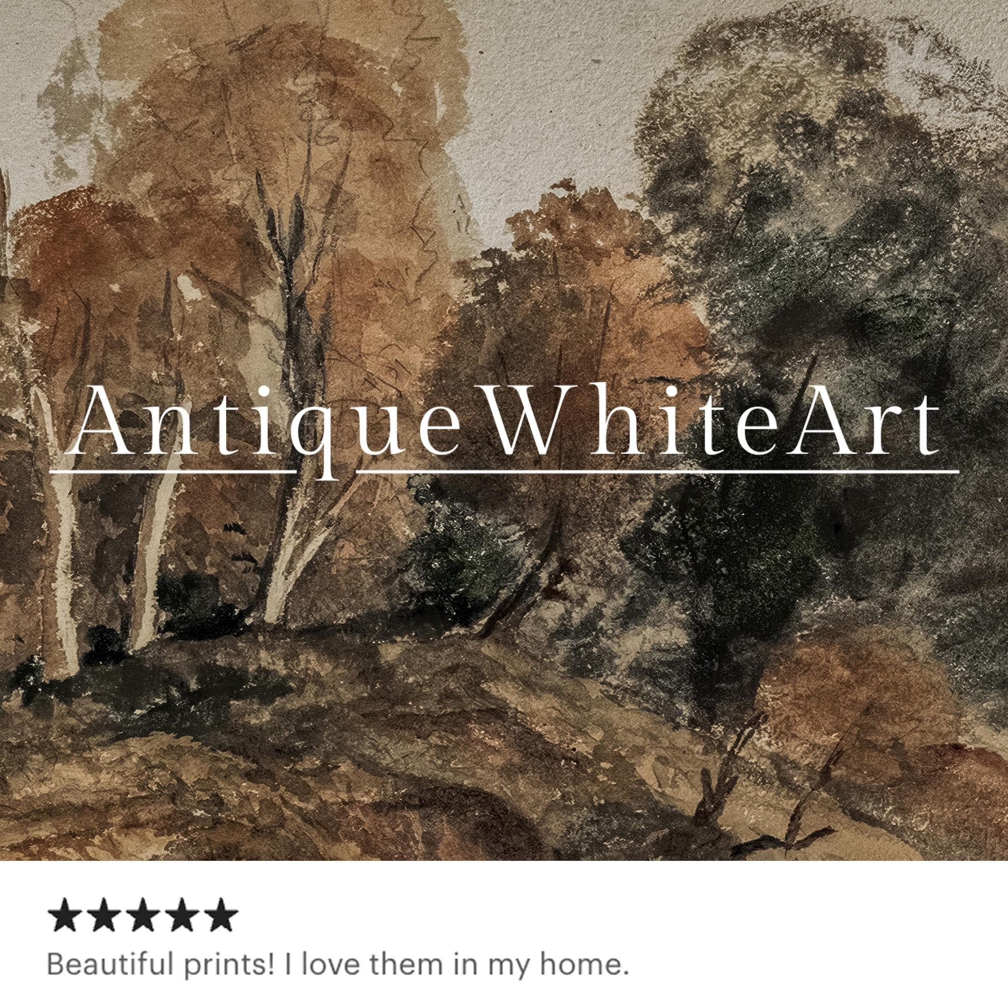 Dark Moody Fall Landscape Print Vintage Style Rustic Oil Painting Wall Art Farmhouse Autumn A534