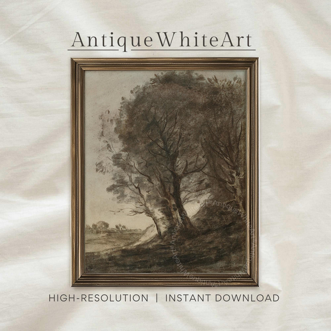 Dark Moody Fall Landscape Print Vintage Style Rustic Oil Painting Wall Art Farmhouse Autumn A533