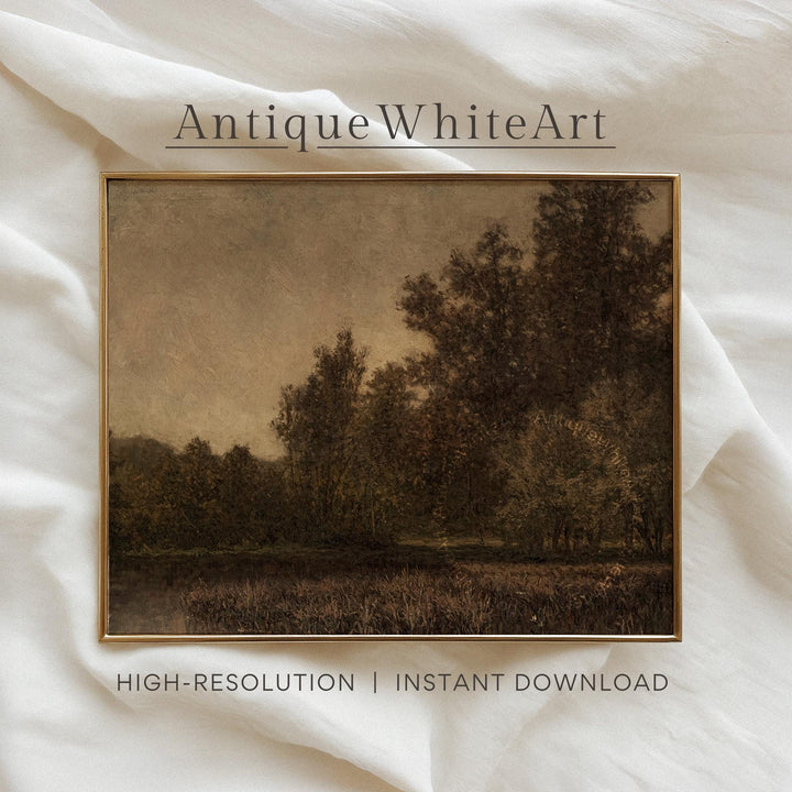 Dark Moody Fall Landscape Print Vintage Style Rustic Oil Painting Wall Art Farmhouse Autumn A528