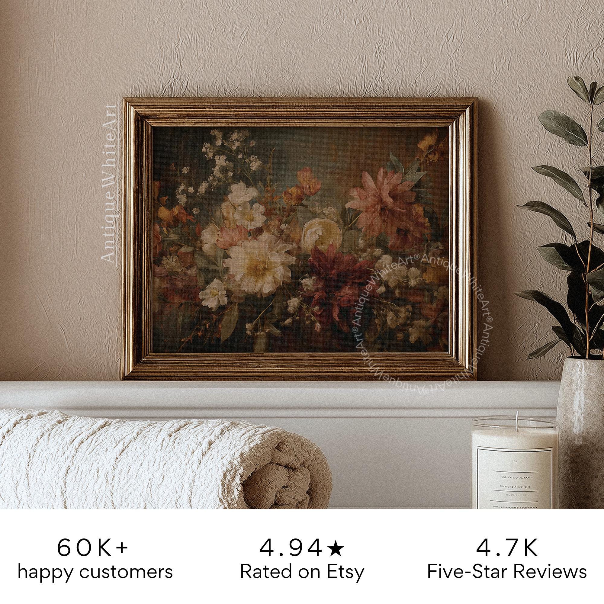 Fall Floral Wall Art Moody Autumn Botanical Print Dark Oil Painting Rustic Seasonal Decor A572