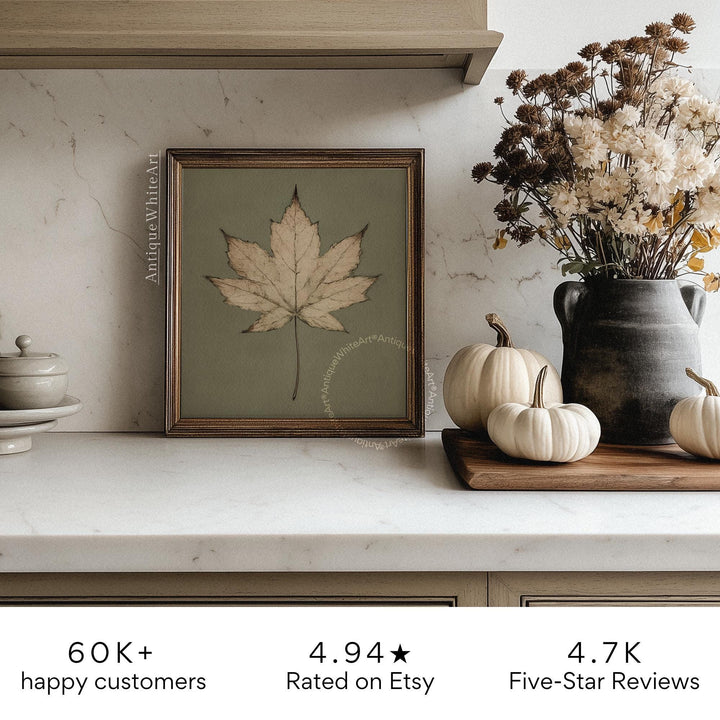 Maple Leaf Print Vintage Style Autumn Wall Art Neutral Botanical Illustration Fall Nature Decor AntiqueWhiteArt A575