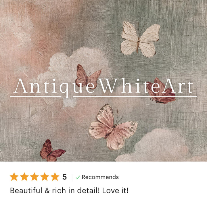 Butterfly Painting Pink Cottagecore Wall Art French Country Decor Shabby Chic Girls Room Print Romantic Nursery Artwork A578