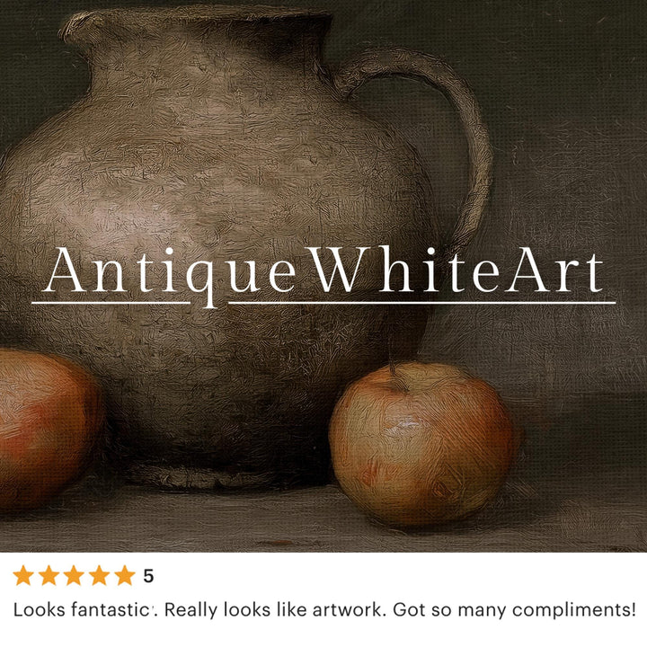 Moody Still Life Wall Art Rustic Kitchen Print Vintage Style Apple Oil Painting Fall Decor Autumn A579