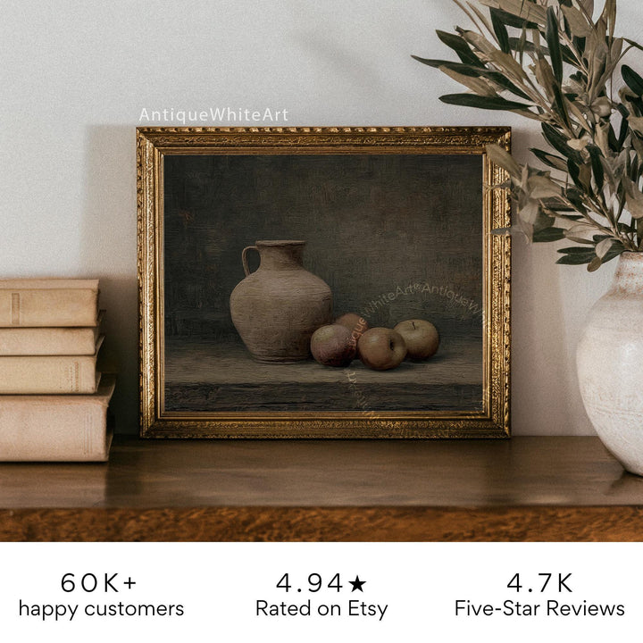Moody Apple Still Life Wall Art Rustic Kitchen Vintage Style Oil Painting Antique Fall Decor A580 Print