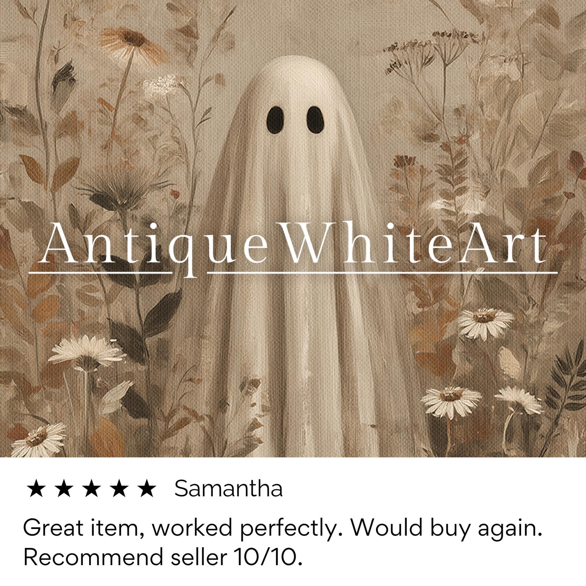 Ghost in a Wildflower Field Floral Halloween Wall Art Vintage Style Botanical Print Spooky Painting Fall Prints A539