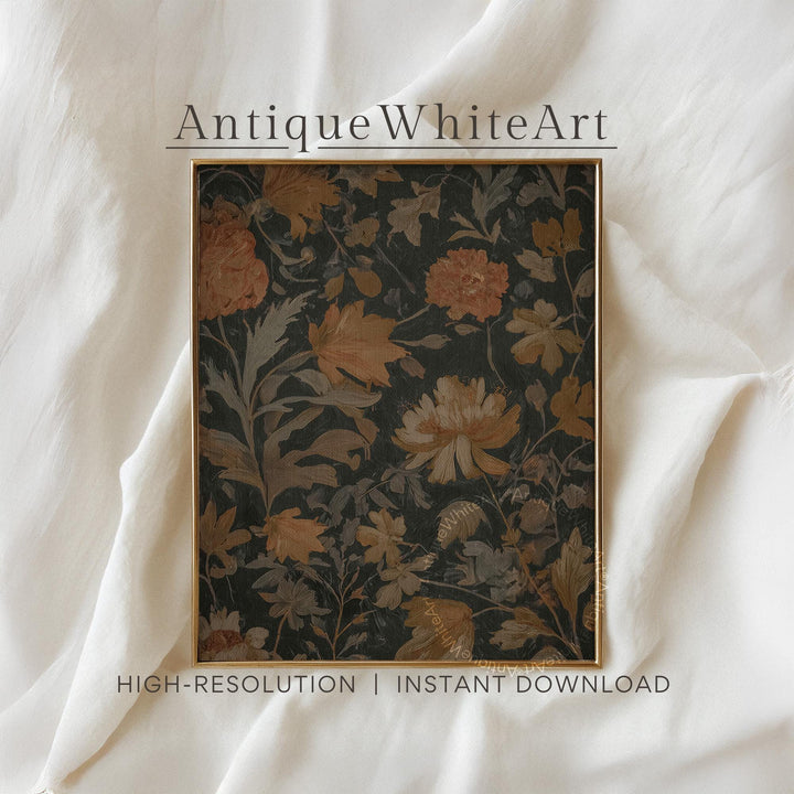 Dark Floral Vintage Style Wall Art Moody Botanical Print Antique Flower Black Rustic Autumn Decor A541
