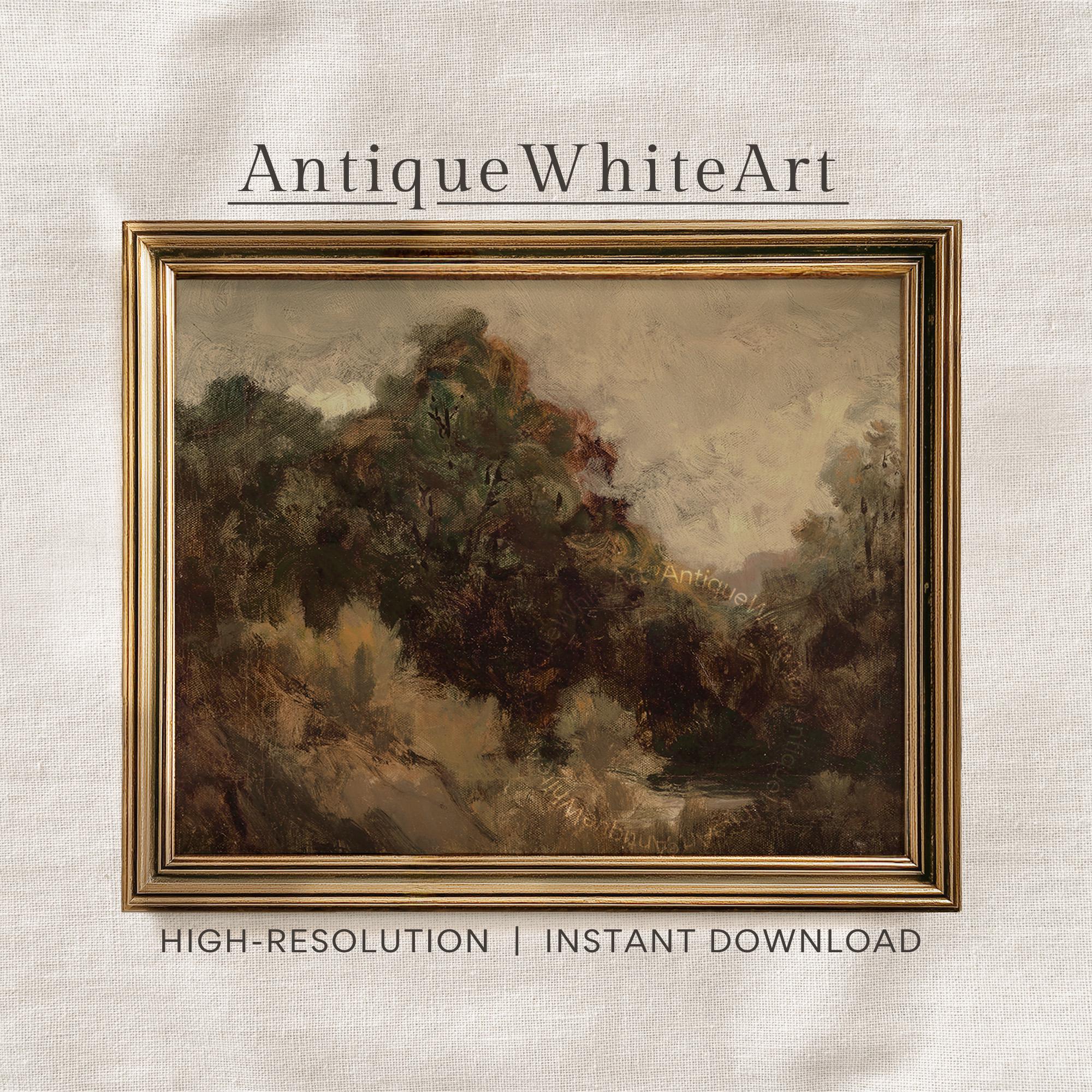 Dark Moody Fall Landscape Print Vintage Style Rustic Oil Painting Wall Art Farmhouse Autumn A555