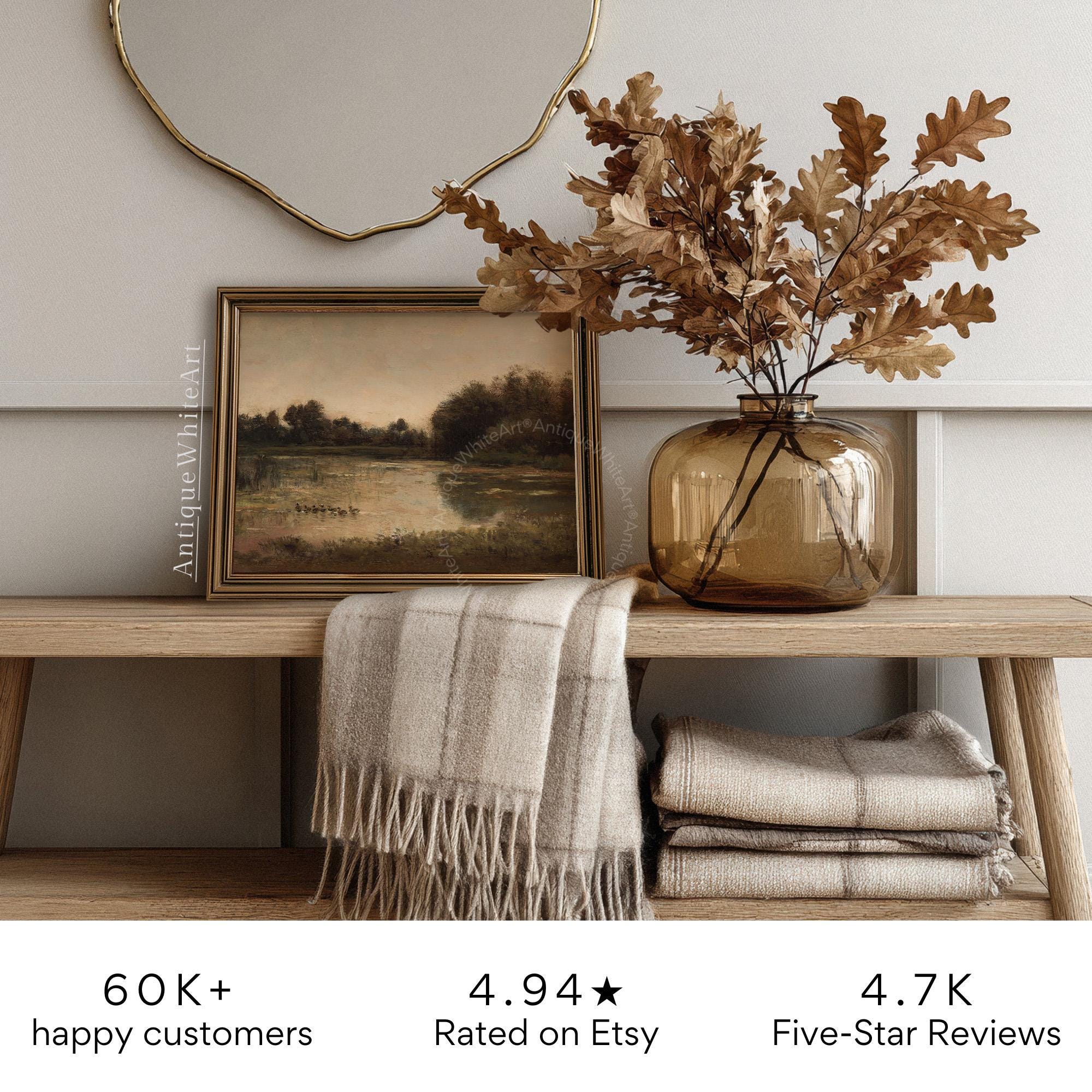 Dark Moody Fall Landscape Print Vintage Style Rustic Oil Painting Wall Art Farmhouse Autumn A557