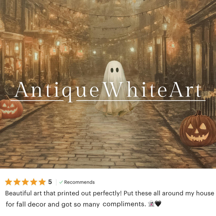 Vintage Style Halloween Wall Art Warm-Toned Fall Prints Ghost & Pumpkins Spooky Street Autumn Home Decor A558 Print