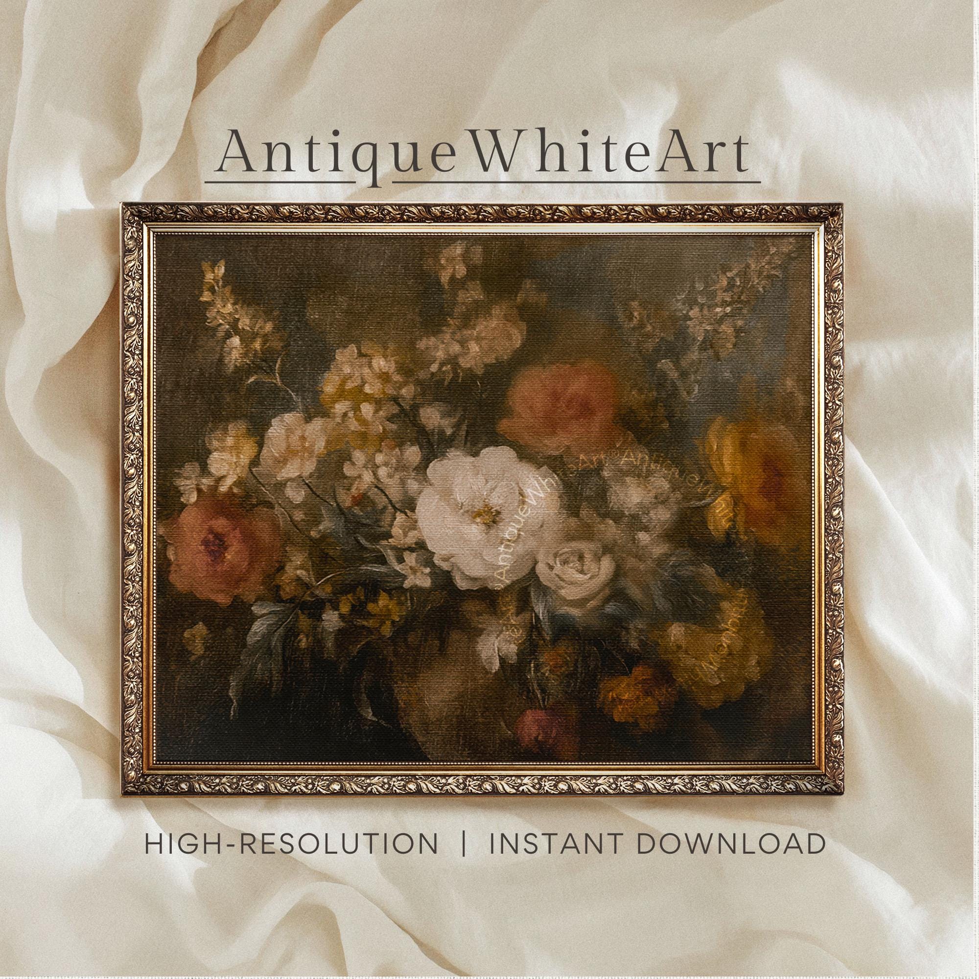 Vintage Style Floral Wall Art Antique Botanical Print Dark Academia Moody Fall Autumn Painting A567