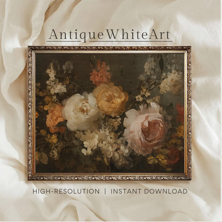 Vintage Style Floral Wall Art Antique Botanical Print Dark Academia Moody Fall Autumn Painting A566