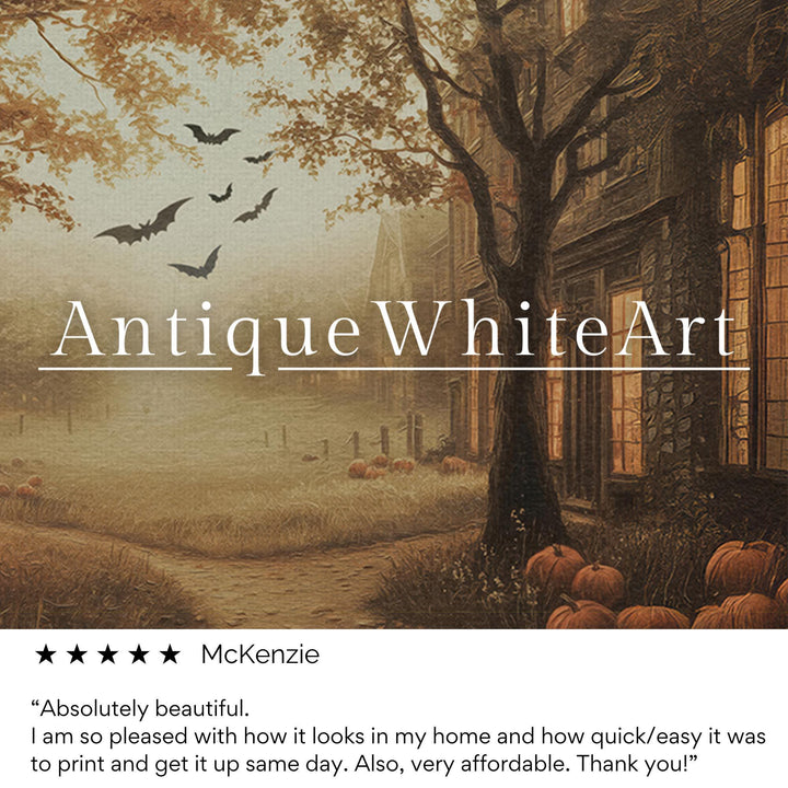 Vintage Style Fall Wall Art Warm-Toned Halloween Misty Town Eerie Landscape Spooky Decor Poster A601 Print