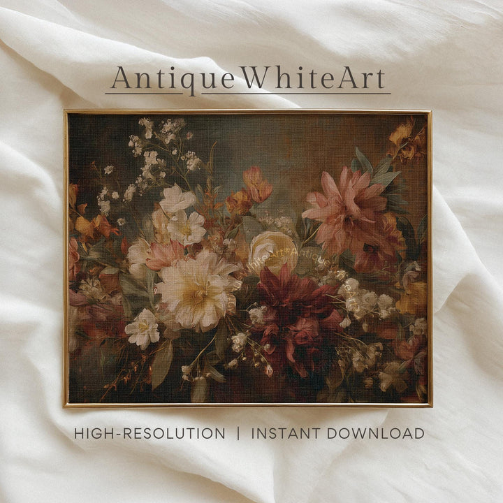 Fall Floral Wall Art Moody Autumn Botanical Print Dark Oil Painting Rustic Seasonal Decor A572