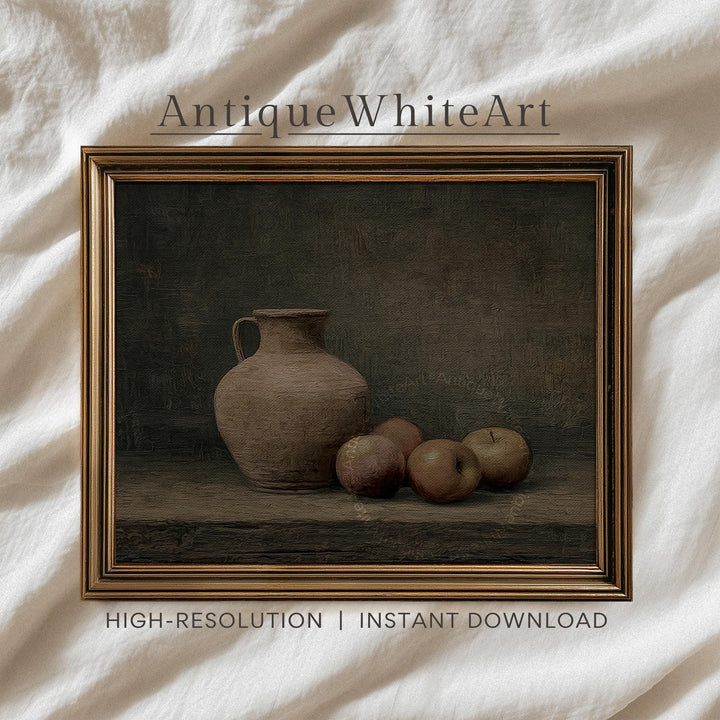 Moody Apple Still Life Wall Art Rustic Kitchen Vintage Style Oil Painting Antique Fall Decor A580 Print