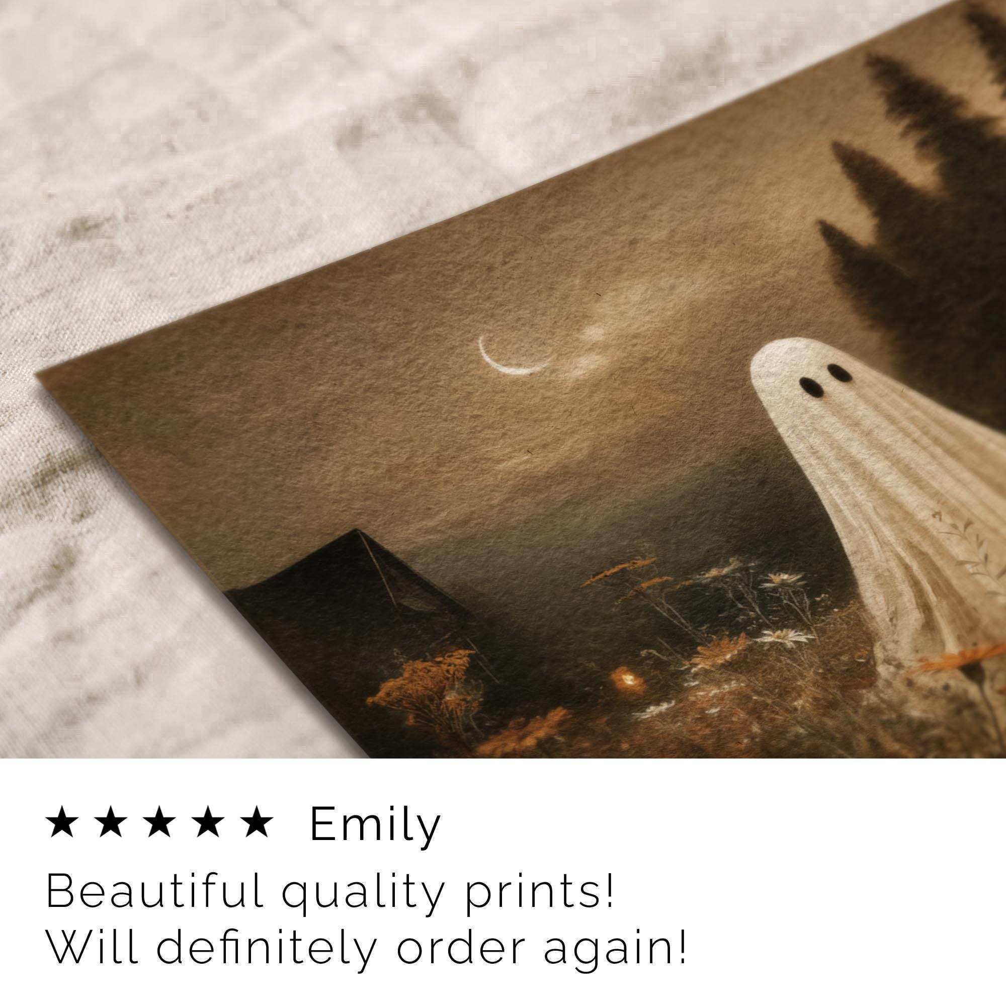 Halloween Wall Art Ghost In Wildflower Meadow Vintage Style Autumn Landscape Rustic Warm-Toned Oil Painting A596 Print
