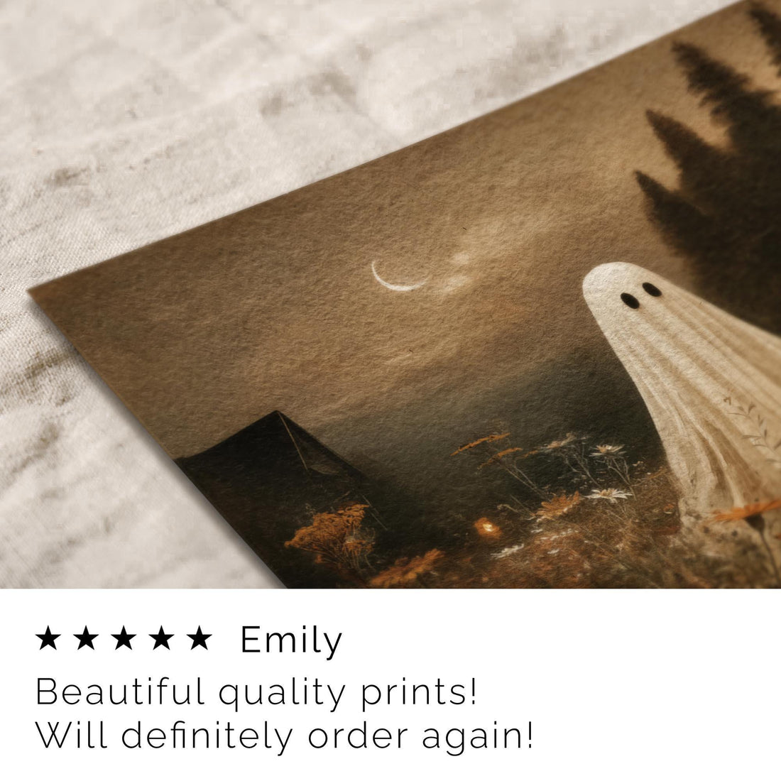 Halloween Wall Art Ghost In Wildflower Meadow Vintage Style Autumn Landscape Rustic Warm-Toned Oil Painting A596 Print