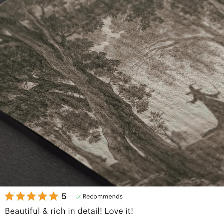 Neutral Halloween Wall Art Vintage Style Drawing Witch In Dark Forest Moody Landscape Rustic A586 Print