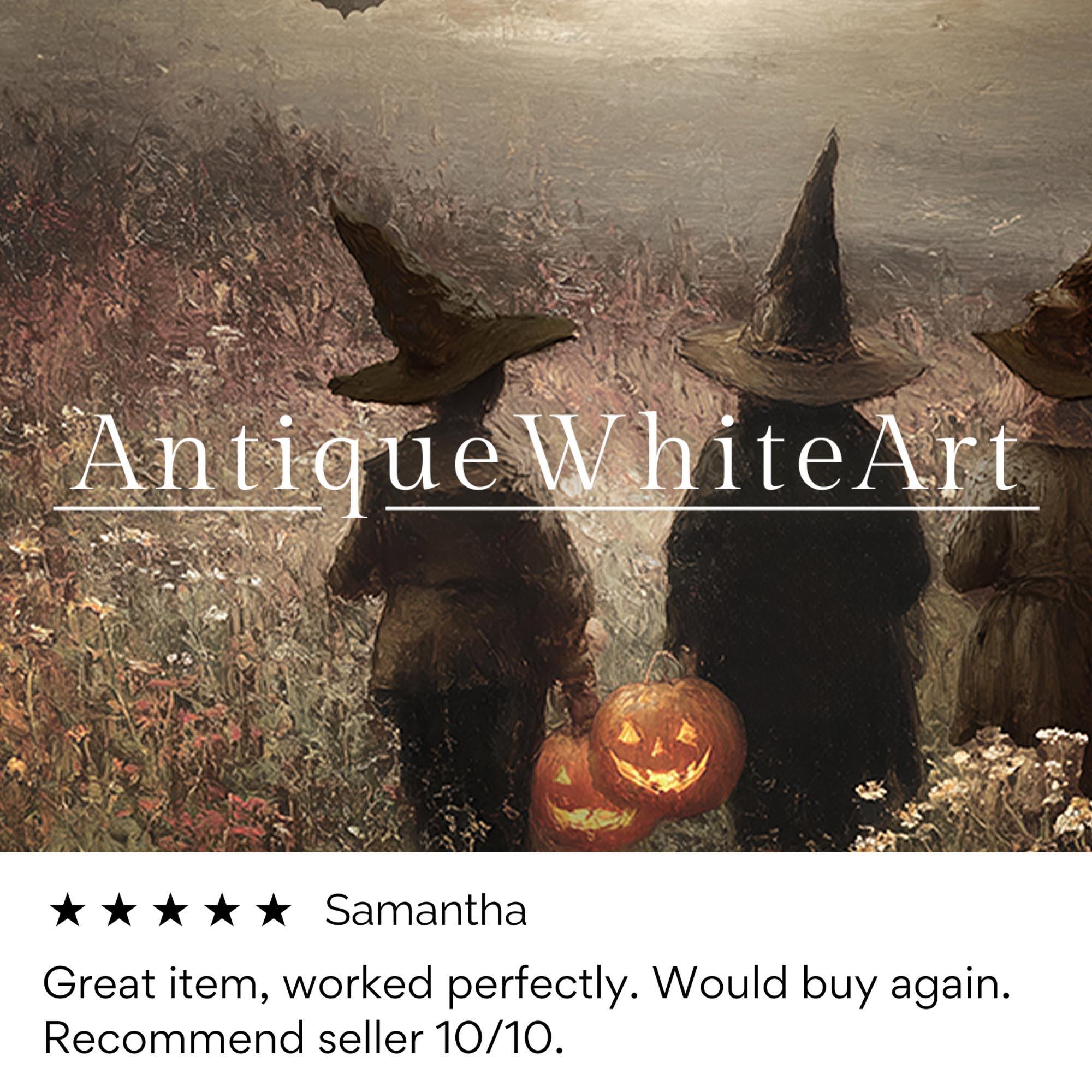 Halloween Wall Art Three Witches Jack O’ Lantern Vintage Style Painting Downloadable Seasonal Print Moody Farmhouse A591