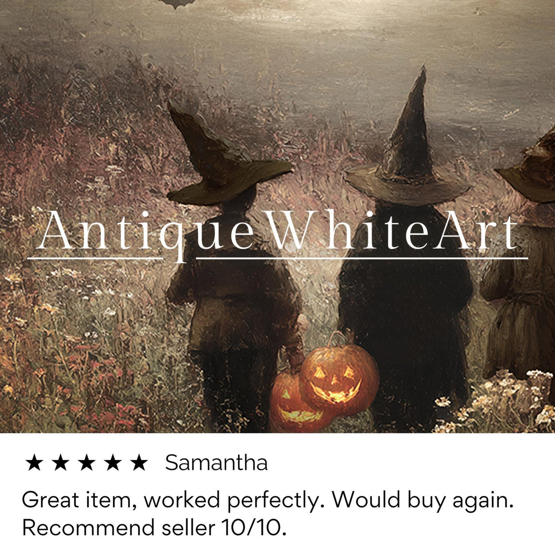 Halloween Wall Art Three Witches Jack O’ Lantern Vintage Style Painting Downloadable Seasonal Print Moody Farmhouse A591