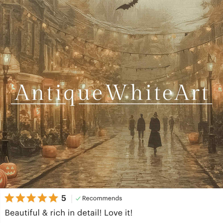 Vintage Style Fall Wall Art Warm-Toned Halloween Misty Town Eerie Landscape Spooky Decor A619 Print