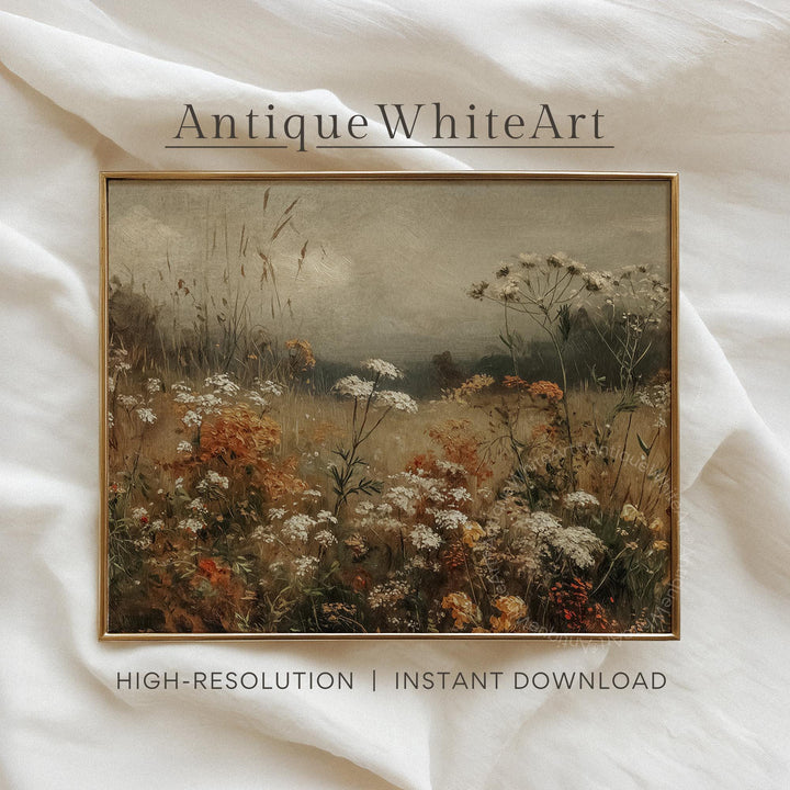 Fall Wildflower Wall Art Muted Vintage Style Autumn Prints Rustic Moody Meadow Painting Farmhouse Decor Floral A615 Print