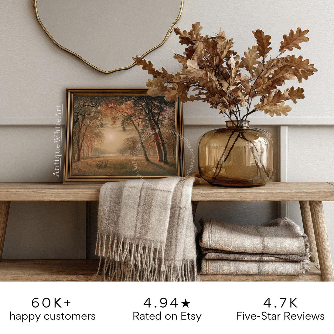 Autumn Landscape Deer In Golden Forest Vintage Style Fall Painting Cozy Farmhouse Wall Art Warm Earth Tones A584 Print