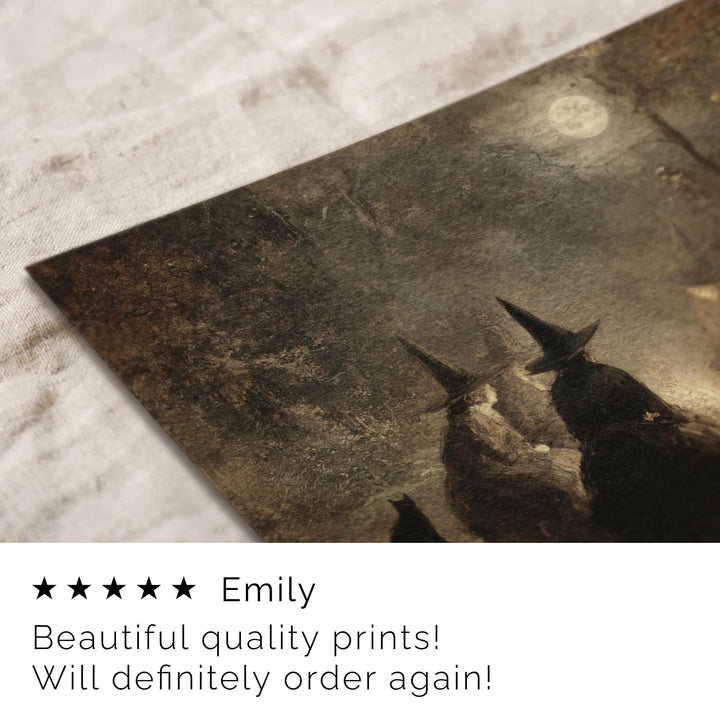 Halloween Wall Art Witches At Moonlit Vintage Style Autumn Painting Moody Rustic Decor Witchy Gothic Print A587