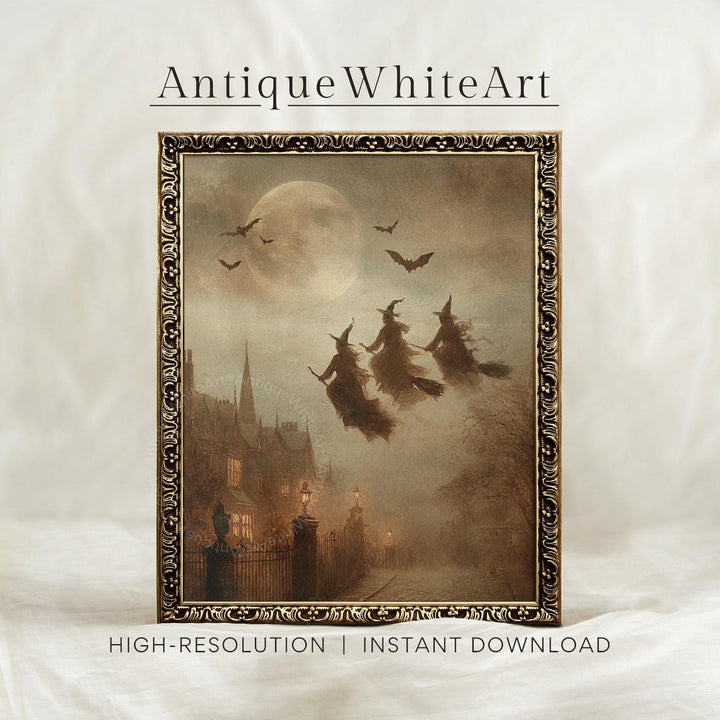 Halloween Wall Art Witch Painting Vintage Style Gothic Moody Fall Decor Warm Toned Print A595