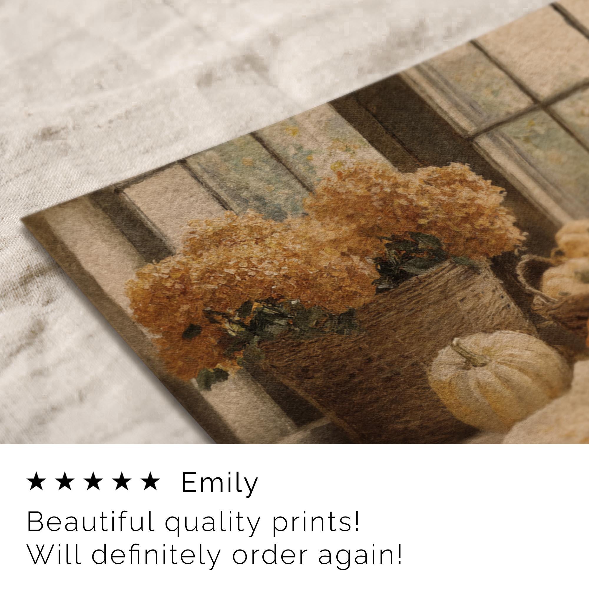 Pumpkin Still Life Cottage Painting with Hydrangeas Vintage Style Rustic Fall Print Wam Farmhouse Wall Art A597