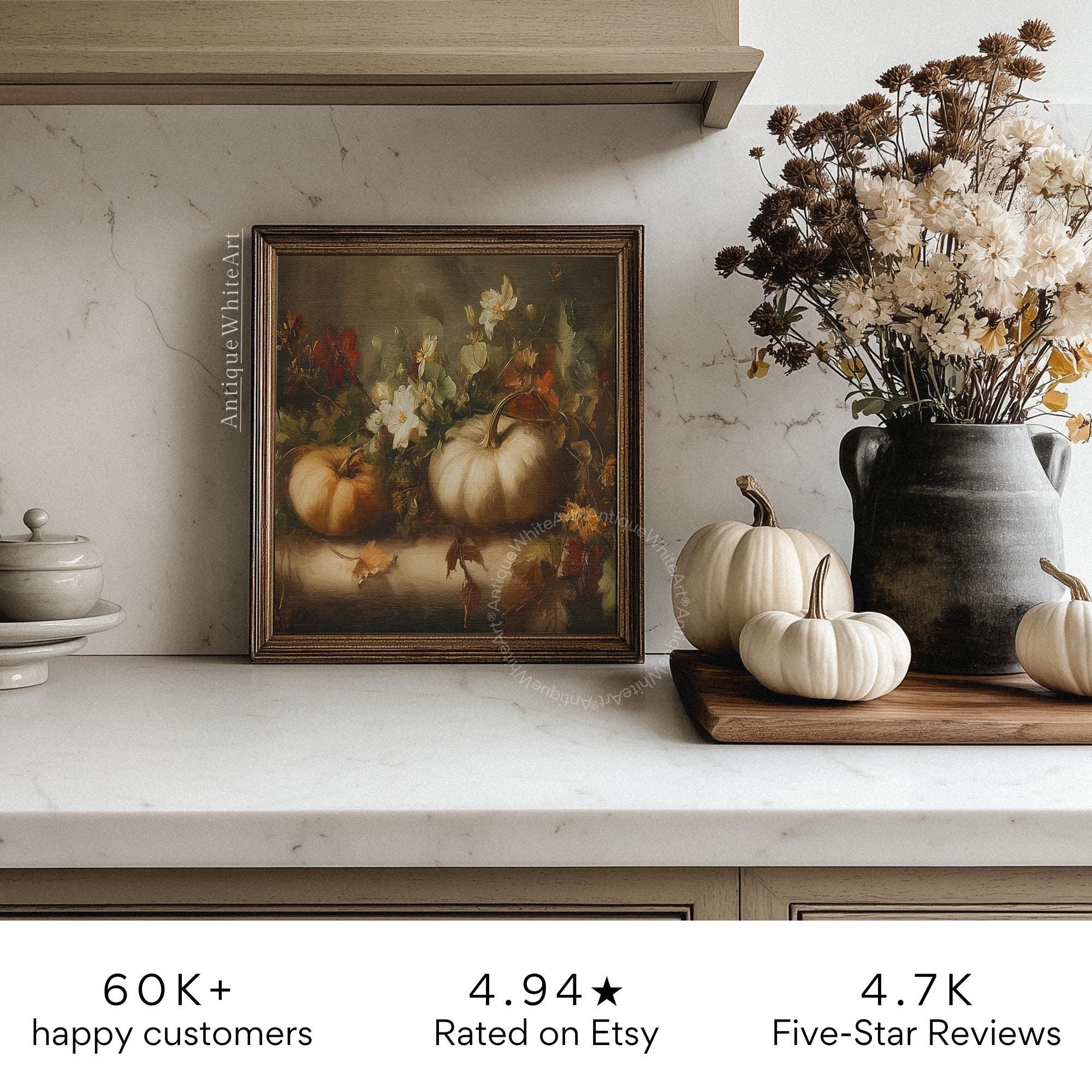 Moody Pumpkin Fall Floral Art Print: Rustic Autumn Decor ( ) Print Wall