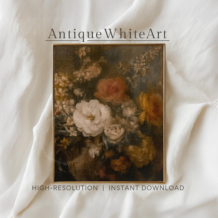 Vintage Style Floral Wall Art Antique Botanical Print Dark Academia Moody Fall Autumn Painting A605