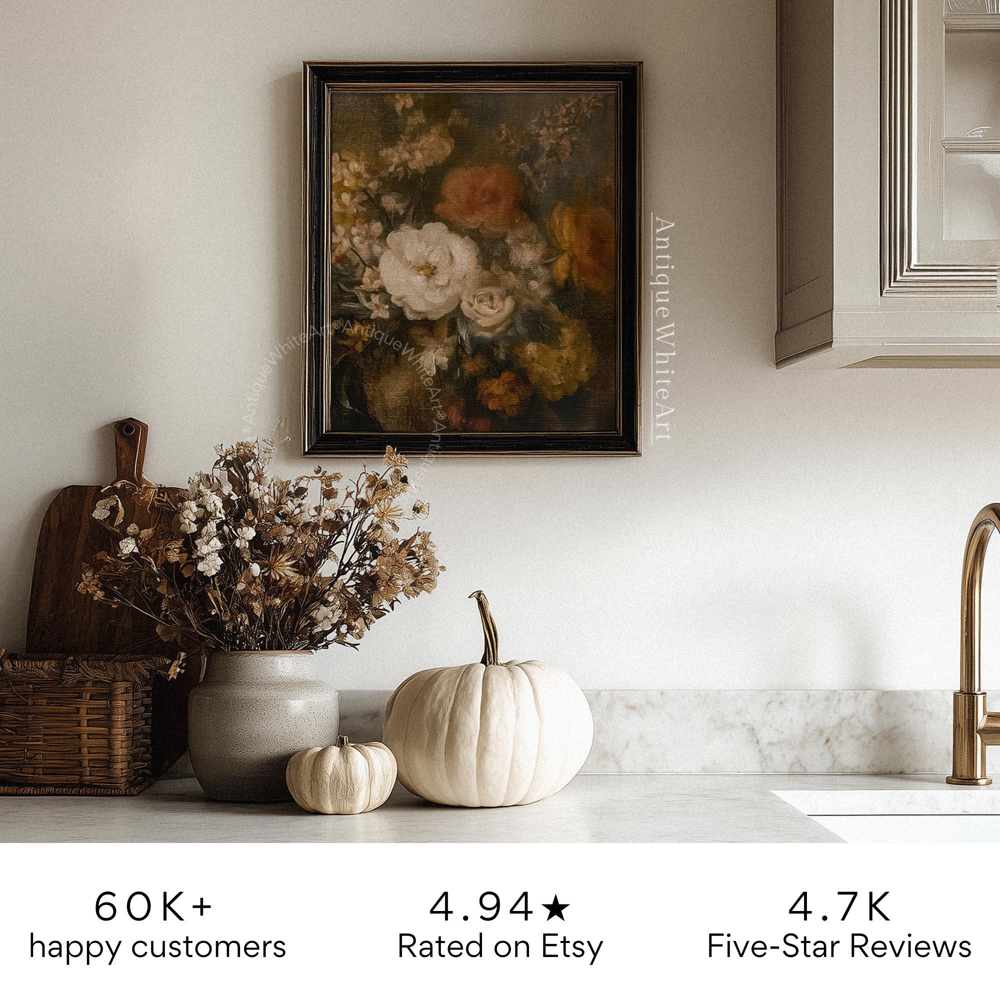 Vintage Style Floral Wall Art Antique Botanical Print Dark Academia Moody Fall Autumn Painting A605