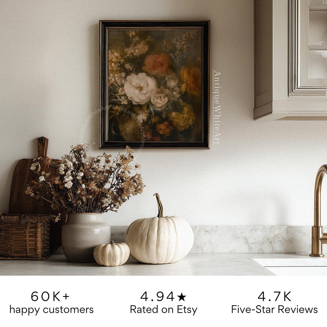 Vintage Style Floral Wall Art Antique Botanical Print Dark Academia Moody Fall Autumn Painting A605