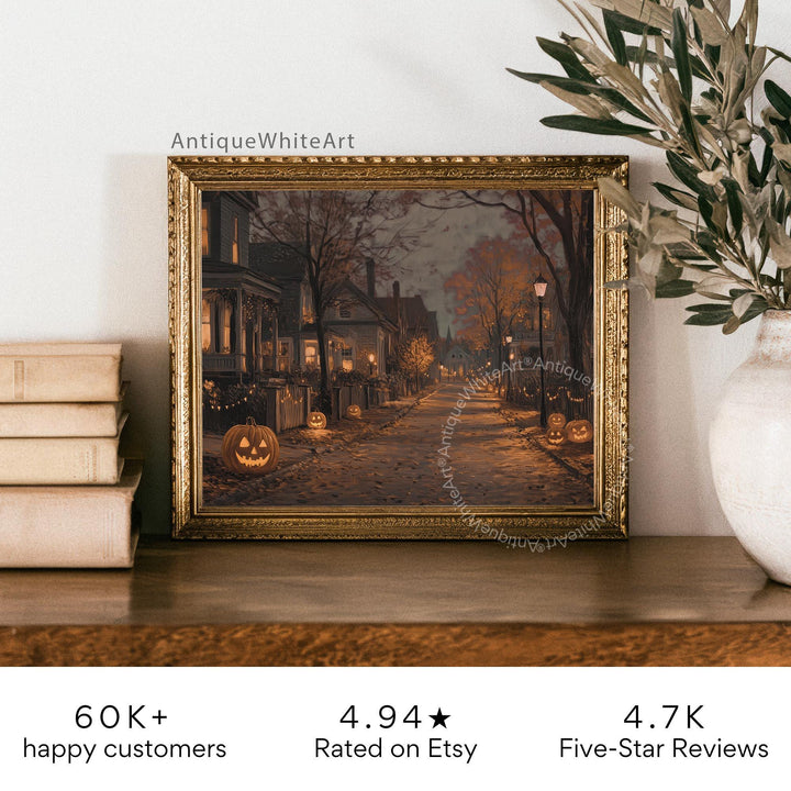 Vintage Style Fall Wall Art Moody Halloween Misty Town Eerie Landscape Spooky Decor A611 Print