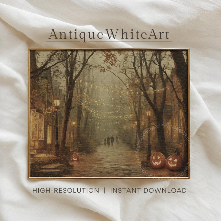 Fall Print Muted Halloween Landscape Painting Farmhouse Decor Vintage Style Prints Autumn A613 Wall Art