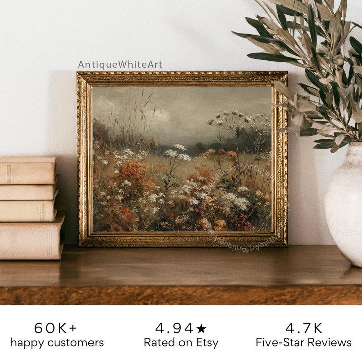 Fall Wildflower Wall Art Muted Vintage Style Autumn Prints Rustic Moody Meadow Painting Farmhouse Decor Floral A615 Print