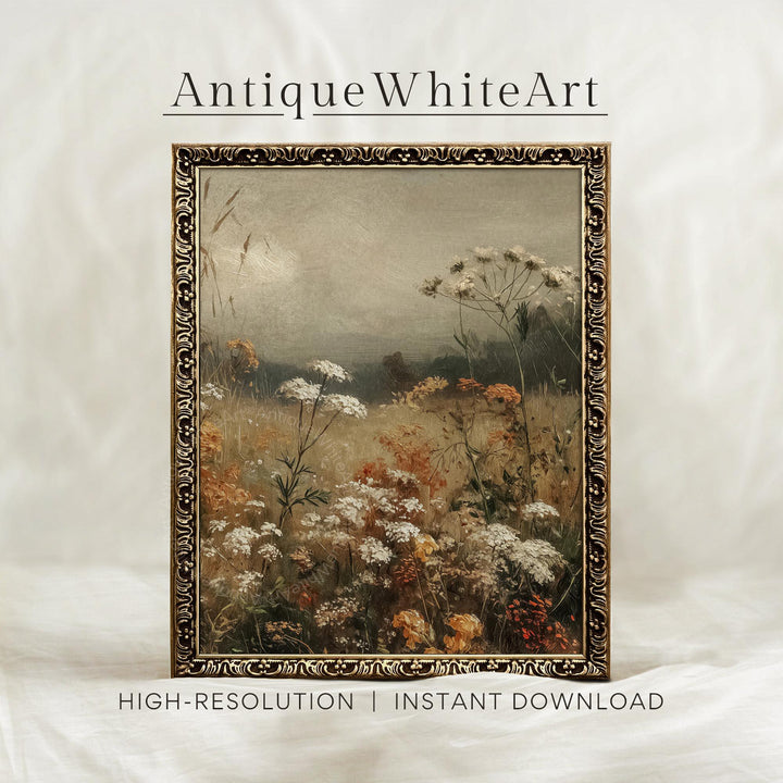 Fall Wildflower Wall Art Muted Vintage Style Autumn Prints Rustic Moody Meadow Painting Farmhouse Decor Floral A616 Print