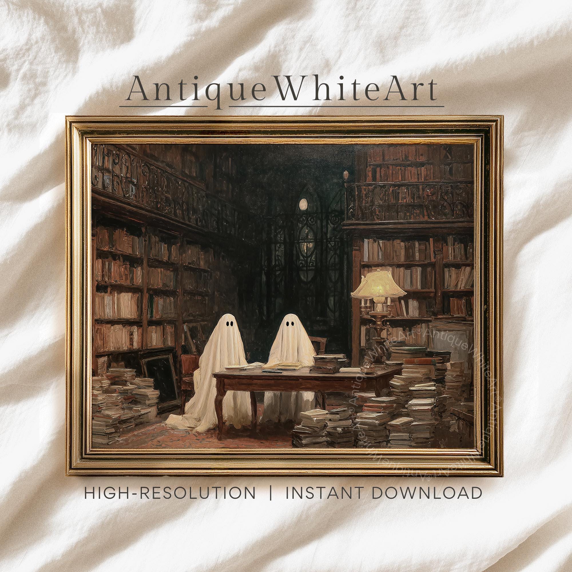 Vintage Style Halloween Print: Ghosts in Library Dark Academia ( ) A638 Print Wall Art