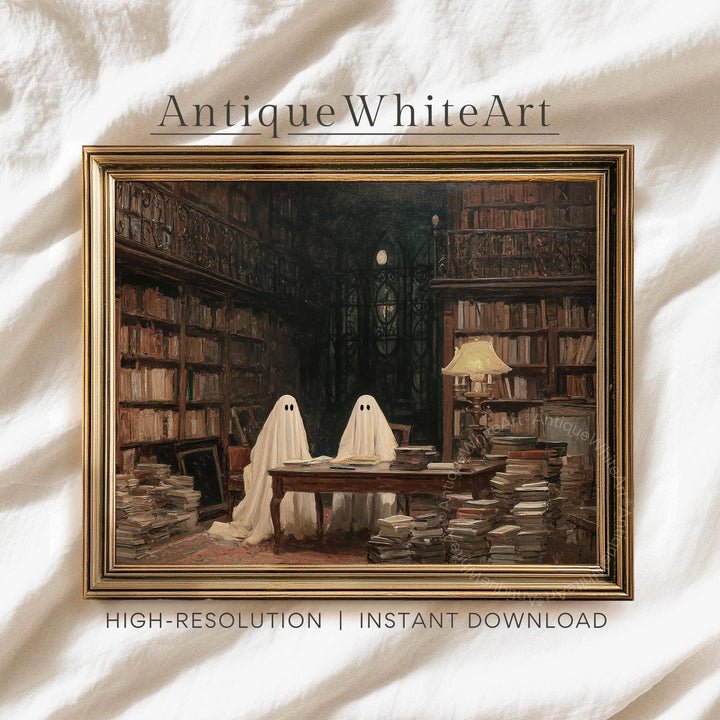 Vintage Style Halloween Print: Ghosts in Library Dark Academia ( ) A638 Print Wall Art