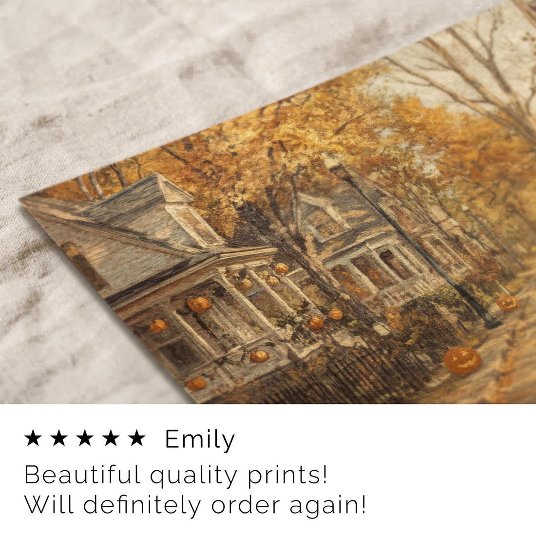 Halloween Street Scene Print: Vintage Style Jack O'Lantern Porch Art ( ) Print Wall