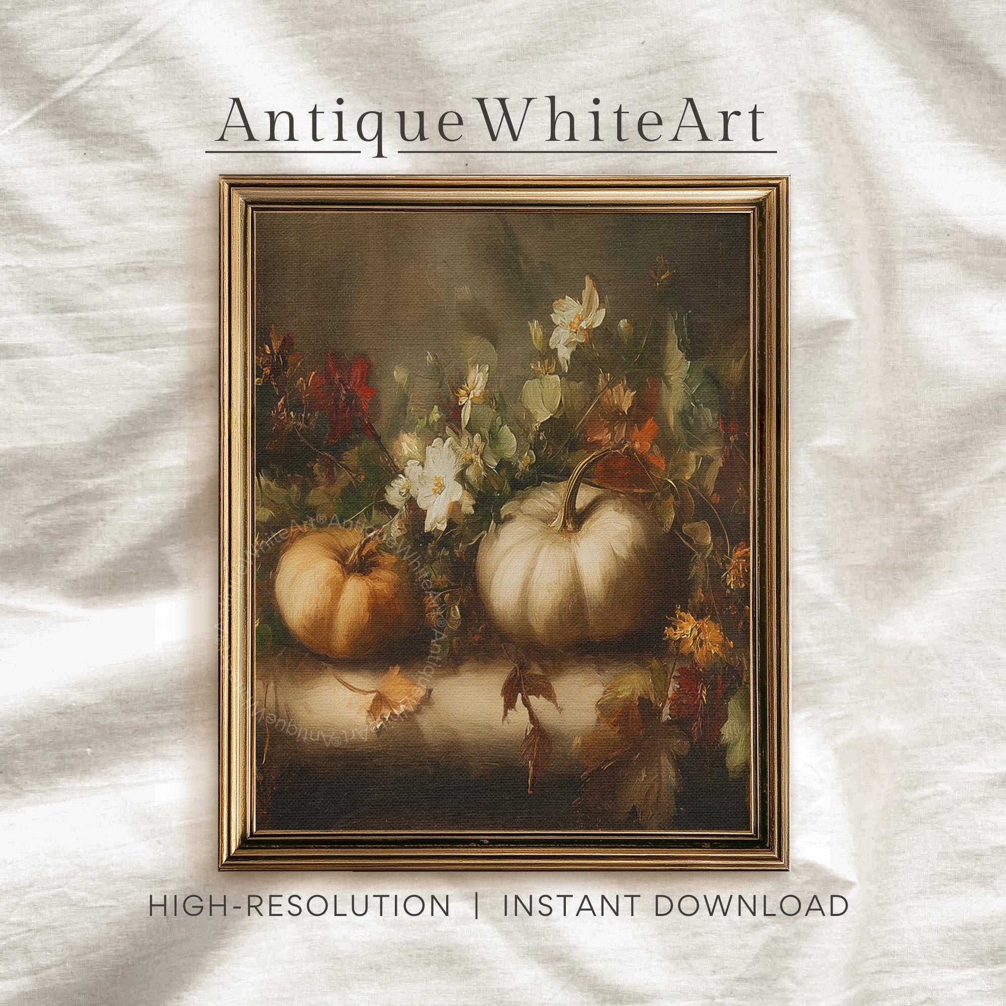 Moody Pumpkin Fall Floral Art Print: Rustic Autumn Decor ( ) Print Wall